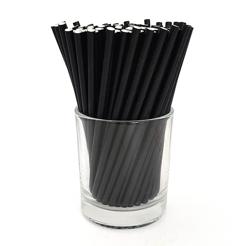 BarConic® Paper Straws - Eco Friendly - 5 3/4" Solid Black - 100 Pack