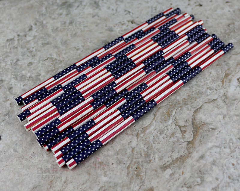 BarConic® "Eco-Friendly" Paper Straws - 7 3/4" USA Flag - Packs of 100