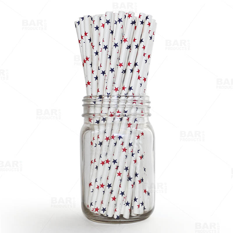 BarConic® "Eco-Friendly" Paper Straws - 7 3/4" American Stars - Packs of 100