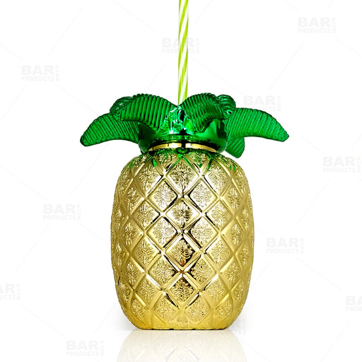 BarConic® Gold Pineapple Cup w/Lid and Straw - 24oz