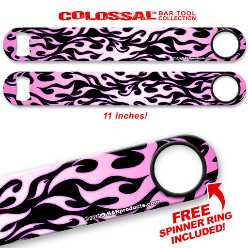 Kolorcoat™ 11" Long COLOSSAL™  Speed Bottle Opener – Flames – Pink / Black