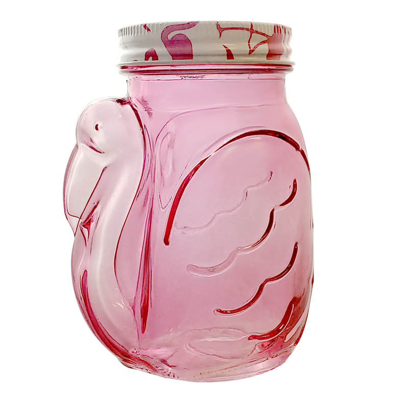 Small Glass jar with Flamingo Ceramic Lid - 10 oz