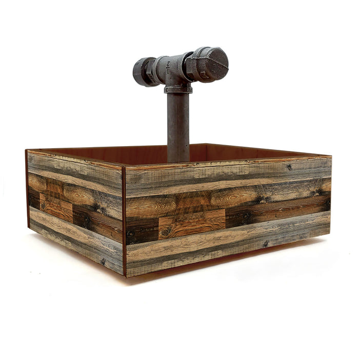 Box Caddy with Industrial Pipe Handle - Wood Plank Design
