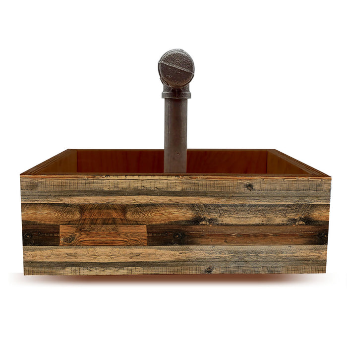 Box Caddy with Industrial Pipe Handle - Wood Plank Design