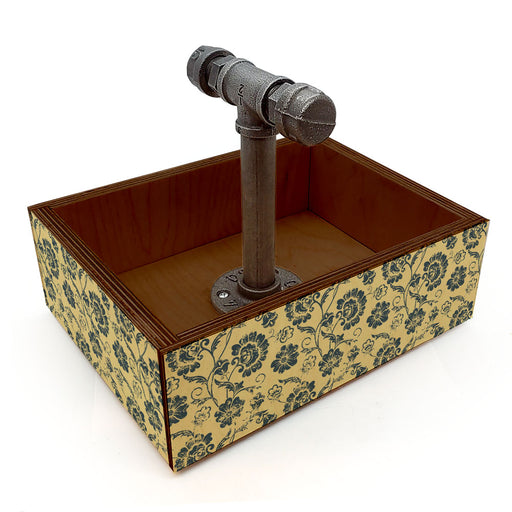 Box Caddy with Industrial Pipe Handle - Vintage Floral Design