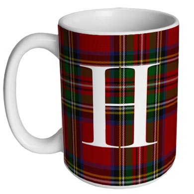 CUSTOMIZABLE 15 ounce Coffee Mug - MONOGRAM - Plaid Design