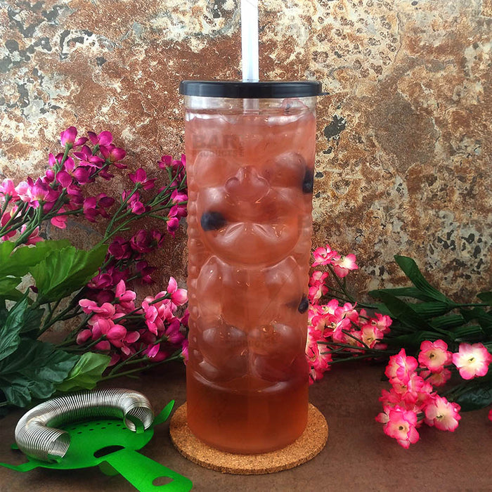 BarConic® Drinkware - Plastic Tiki Cup w/ Lid and Straw - 24 ounce Clear