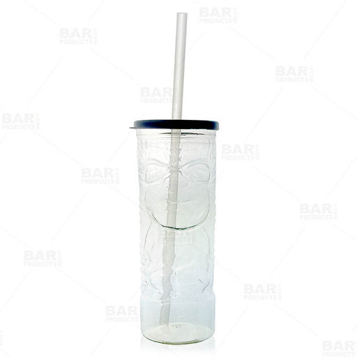 BarConic® Drinkware - Plastic Tiki Cup w/ Lid and Straw - 24 ounce Clear