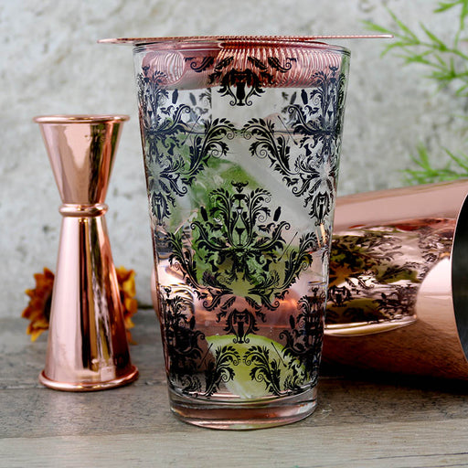Mixing Glass - Black Cocktail Themed Damask - 16 ounce