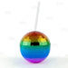 Rainbow Disco Ball  Novelty Cup - Plastic with Straw and Lid - 16 ounce