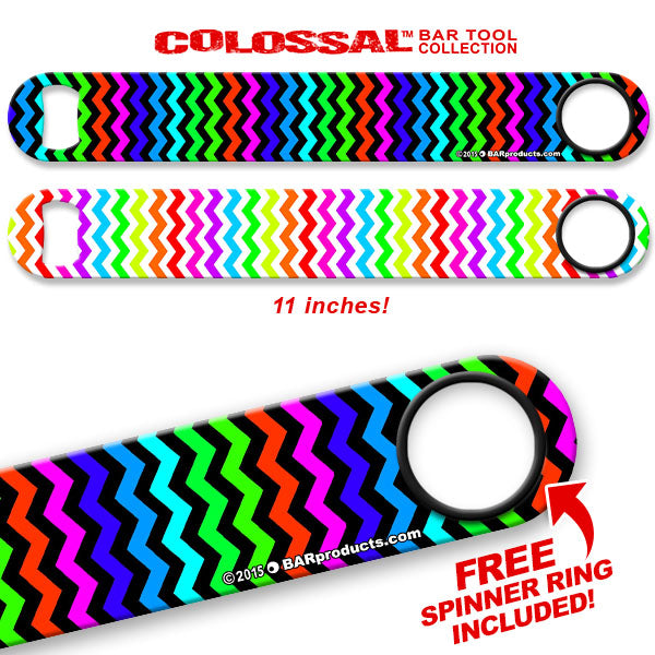 Kolorcoat™ 11" Long COLOSSAL™  Speed Bottle Opener – Rainbow Zig Zag