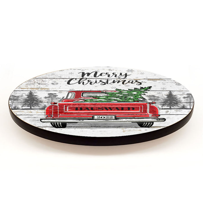 CUSTOMIZABLE Vintage Red Truck Christmas Themed Lazy Susan - Size Options