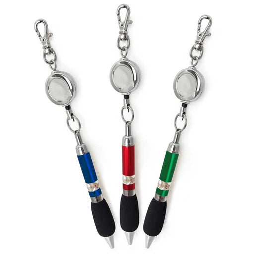 Chrome Retractable Reel Ballpoint Pen with Lobster Clasp Hook