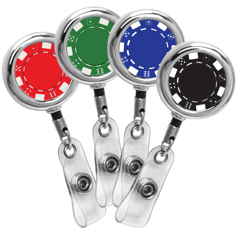 Poker Chip Series Chrome Beveled ID Badge Reel