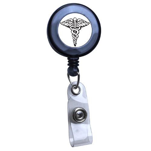 Black - Medical Symbol Translucent Plastic ID Badge Reel