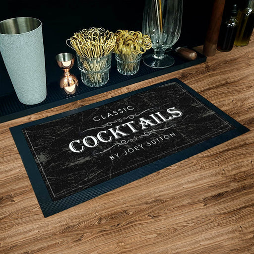 Personalised bar runner mat - Welcome Cocktail Glass - home bar mat counter  mat