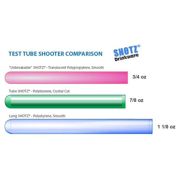Long SHOTZ® 7" Test Tube Shooters, Smooth Polystyrene (100 Pack)