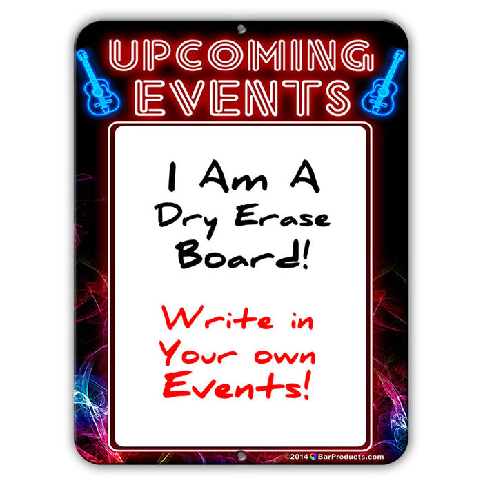 Upcoming Events - Dry Erase 9" x 12" Metal Bar Sign - Neon Themed
