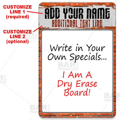 Dry Erase Specials Sign - ADD YOUR NAME - Brick Wall Template