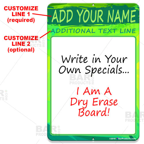 Dry Erase Specials Sign - ADD YOUR NAME - Green Abstract Template