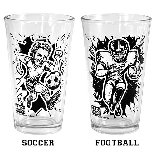 Sports themed pint glasses- soccer football