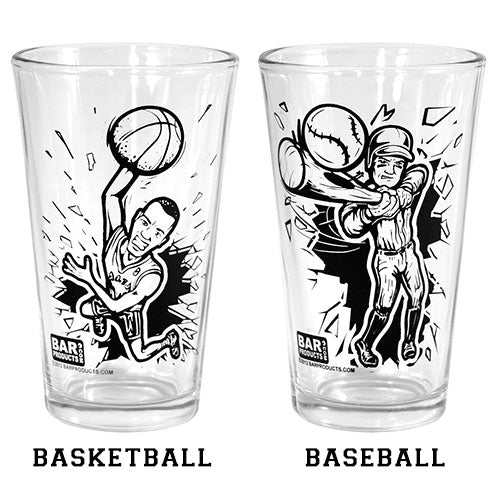 Sports themed pint glasses- basketball baseball