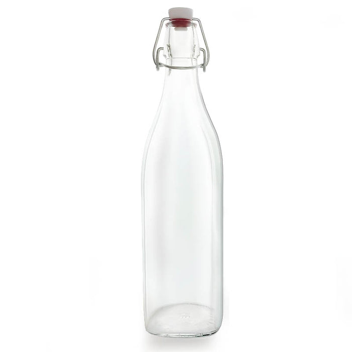 1 Liter (34 oz) Clear Square Glass Bottle with Swing Top