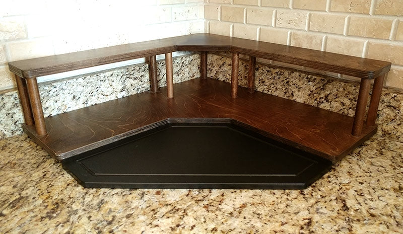 Counter Caddies™ - Walnut-Stained Corner Shelf - Culinary Style - cutting board
