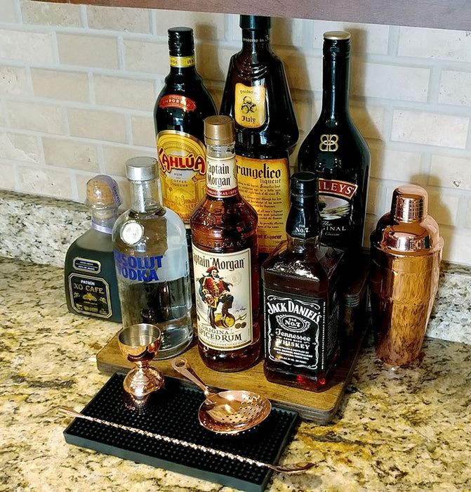 Counter Caddies™ - Walnut-Stained Straight Shelf - Liquor/Wine Bottle Display - 12" Length- alchohol spirits bartending tools supplies