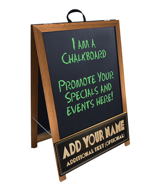 "ADD YOUR NAME" A-Frame Sidewalk Chalkboard Sign – Double Sided - Stained Wood Finish