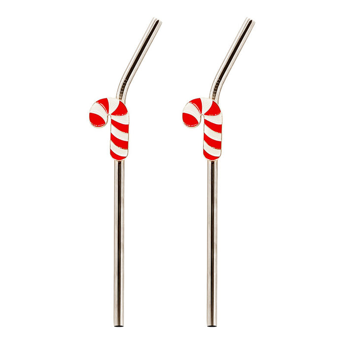 Stainless Steel Straws with Brush - Candy Cane - Set of 2