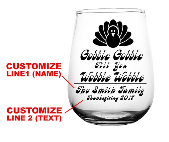 CUSTOMIZABLE - Stemless Wine Glass - 17 ounce -  Gobble Gobble