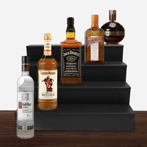Wooden Liquor Shelves - 4 Tier - BLACK