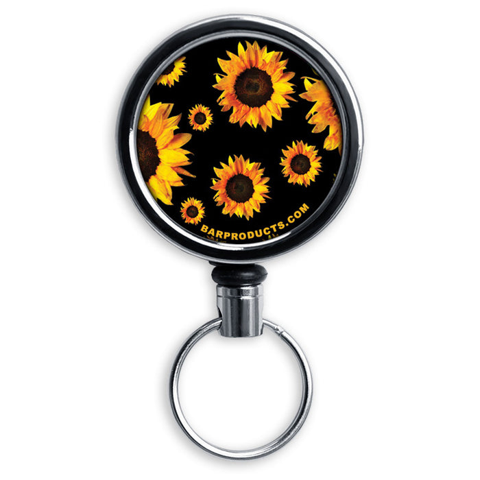 Mirrored Chrome Retractable Reel - Sunflowers