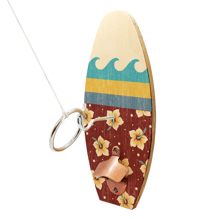 Wall Mounted Surfboard Ring Toss Game with Bottle Opener - Wave Surfboard Design