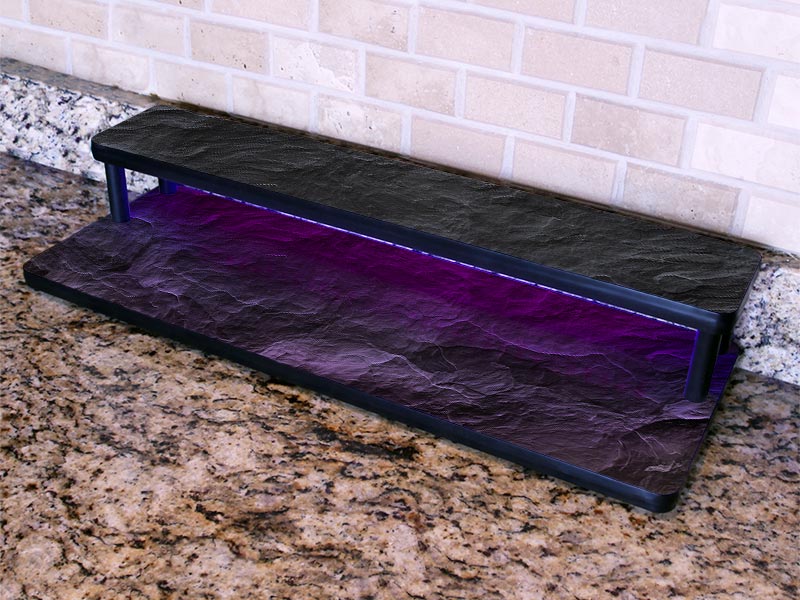 LED Counter Caddies™ - Slate Design Straight Shelf - Liquor/Wine Bottle Display - 24" Length w/ T-Molding - empty purple