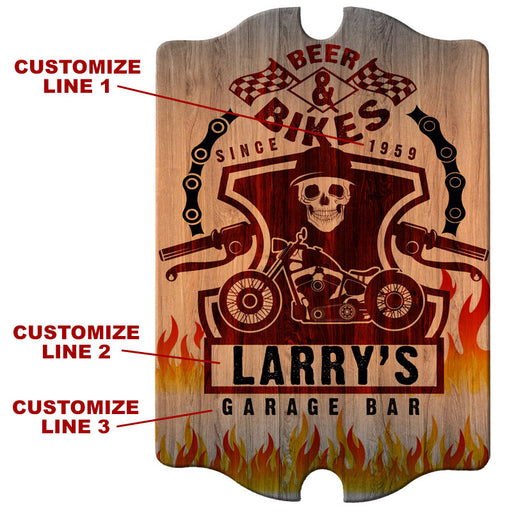 Custom Tavern Shaped Wood Bar Sign - Biker