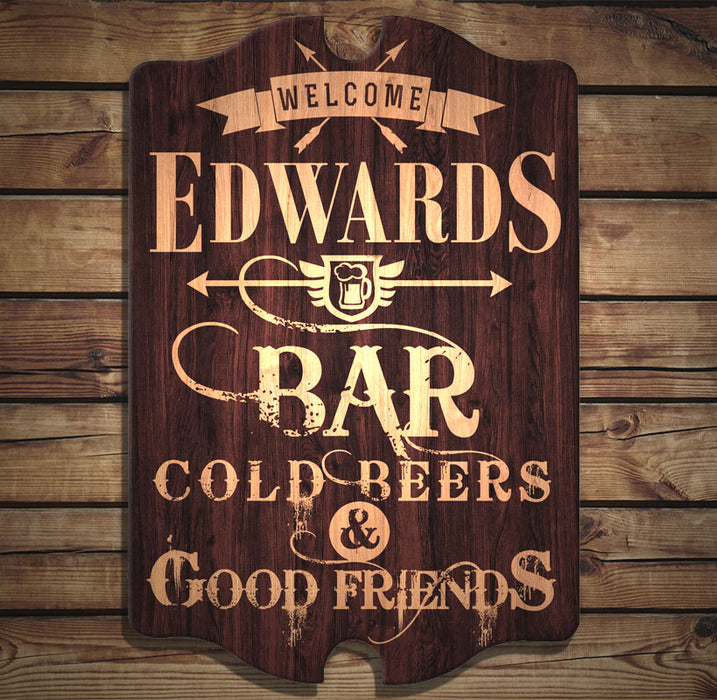 Custom Tavern Shaped Wood Bar Sign - Bar Welcome