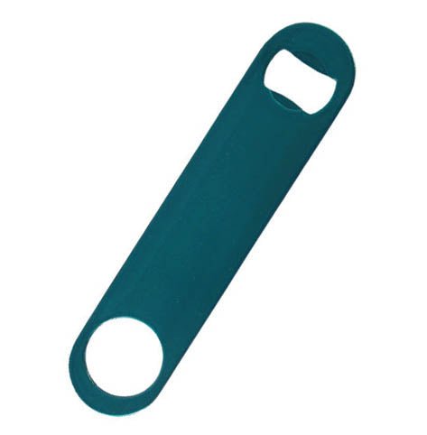 Teal bottle opener on a white background