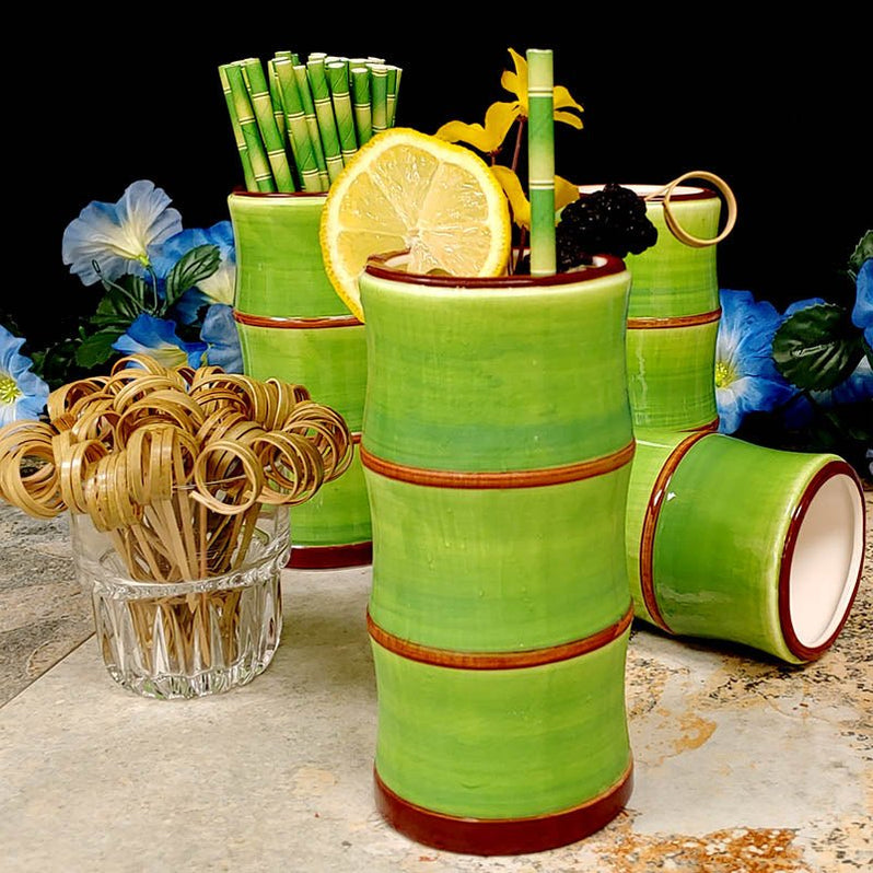 Tiki Mug Drinkware Set Green Bamboo — Bar Products