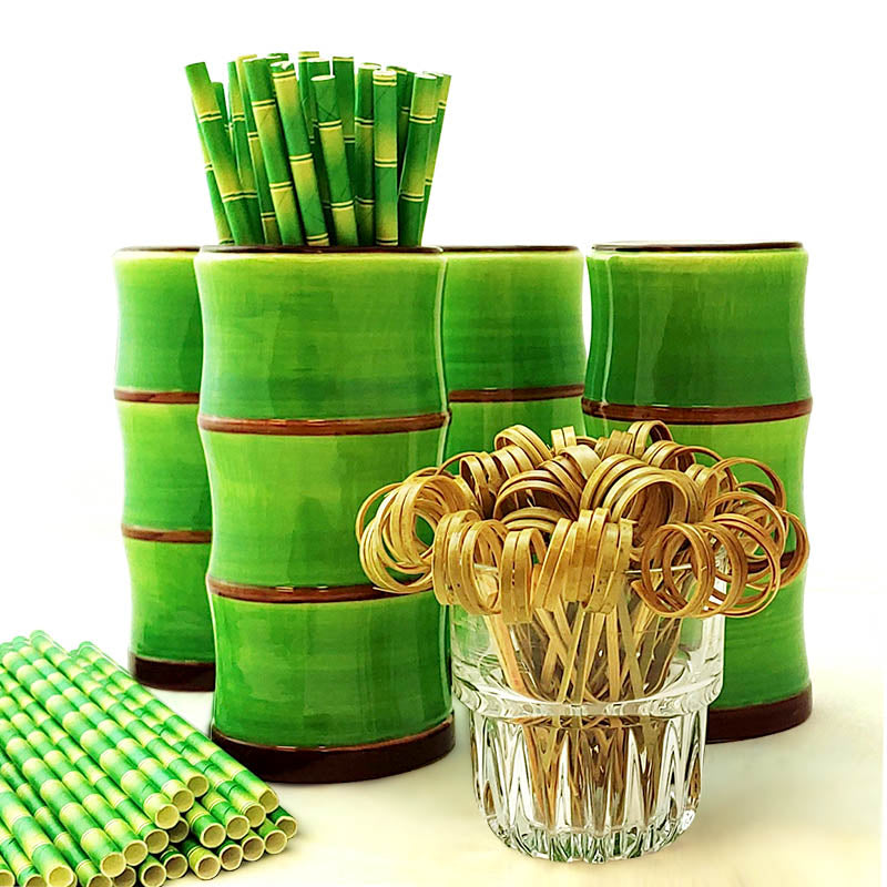 Tiki Mug Drinkware Set - Green Bamboo