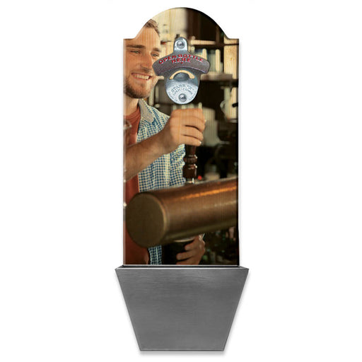 UPLOAD YOUR PHOTO - Wall Mounted Wooden Bottle Opener w/ Cap Catcher - 15.5" x 5.5"