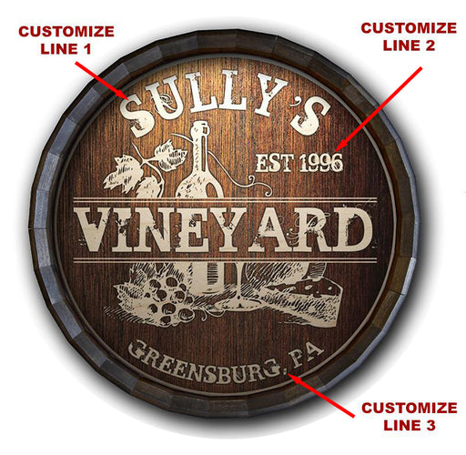 Custom Wood Barrel Top Sign – Vineyard