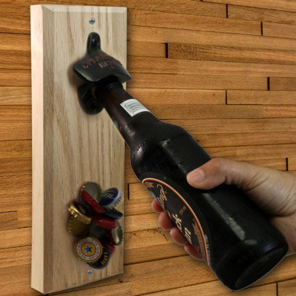 Hard Wood Wall Bottle Opener with Magnetic Cap Catcher