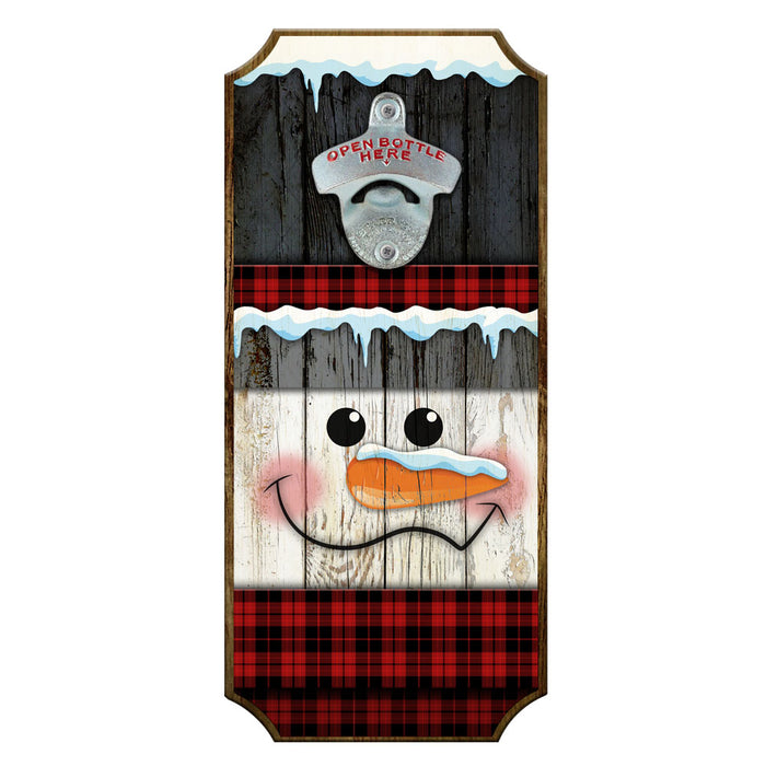 Wood Christmas Sign or Wall Mounted Bottle Opener Option - Snowman