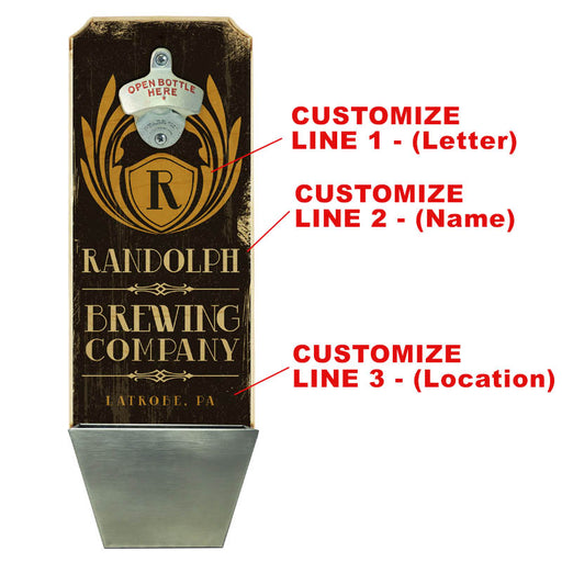 CUSTOMIZABLE Wall Mounted Wood Plaque Bottle Opener & Cap Catcher - Brewing Company