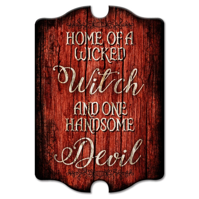 Tavern Shaped Halloween Wood Sign - Wicked Witch / Handsome Devil