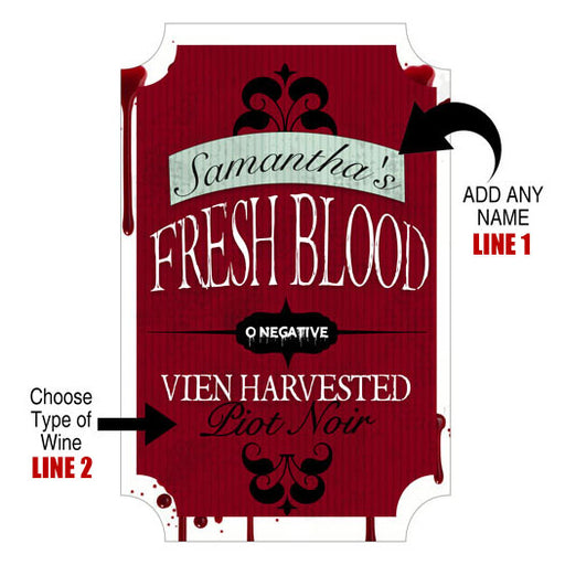 Add Your Name Halloween Themed Wine Label - Fresh Blood