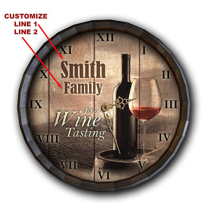 Custom Wood Barrel Top Clock – Free Wine Tasting
