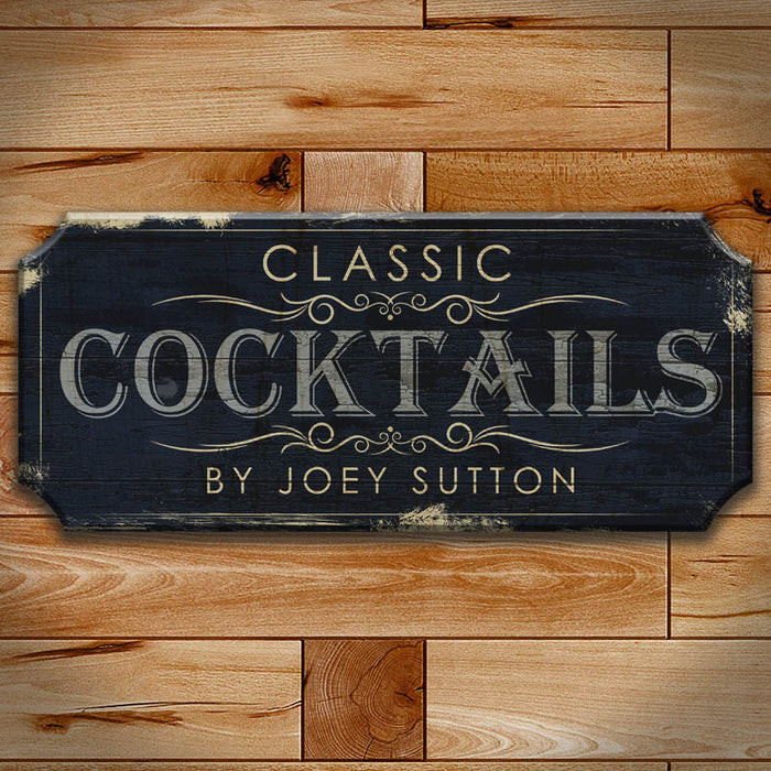 CUSTOMIZABLE Wood Plaque Sign - CLASSIC COCKTAILS - Color Options